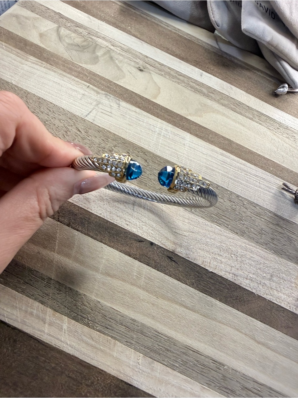 Open Cuff Bracelet with Blue Gemstone Accents